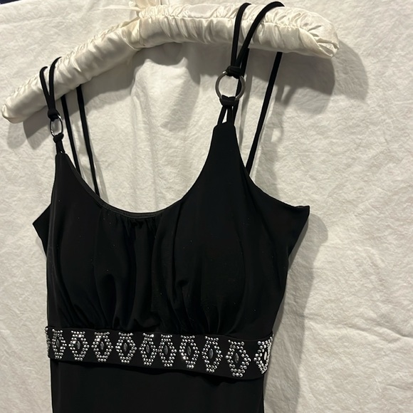 Sexy double spaghetti straps w silver ring detail bedazzled empire waist XS - Picture 2 of 9